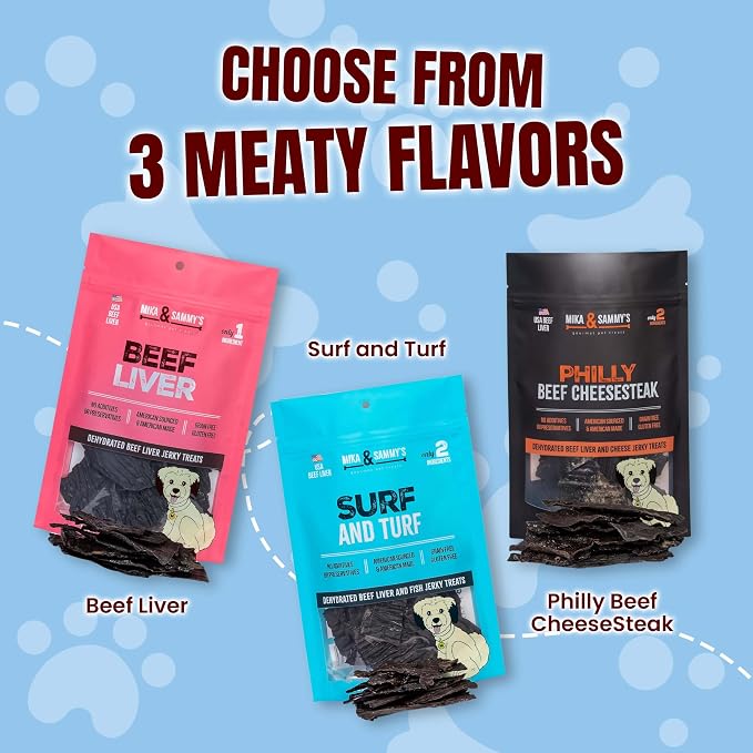 Mika & Sammy's Gourmet Beef Liver Jerky Dog Treats Made in the USA. (Surf & Turf 12 oz)