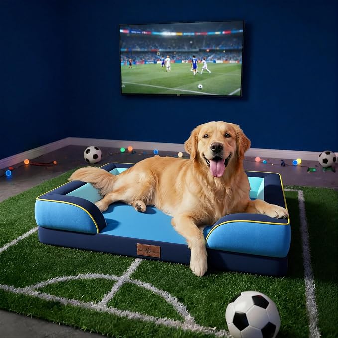 Comfort Expression Orthopedic Dog Bed for Large Dogs 36x27 Inch, Waterproof Egg Crate Foam Large Pet Bed with Bolsters, Dog Couch with Washable Cover & Non-Slip Bottom, New Jersey