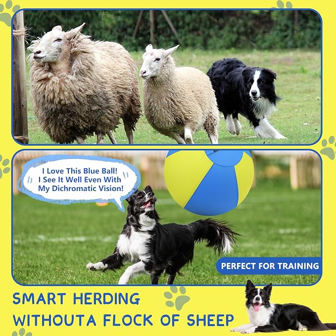 Herding Ball for Dogs and Horses, 25" Jolly Ball for Dogs, Dog Herding Balls for Australian Shepherd Collie, Durable Bite-Resistant with Reinforced Stitching, Large Dog Toys Gifts - Yellow & Blue