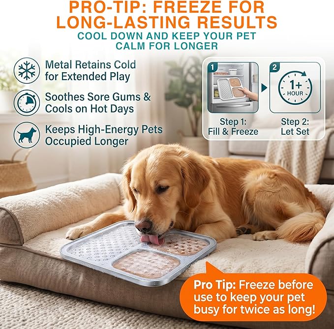 2 Pack - Stainless Steel Lick Mat for Dogs & Cats, Large Non-Slip Slow Feeder Pad with Suction Cups, Chew-Proof Dog Licking Mat for Anxiety Relief, Bathing & Grooming Time