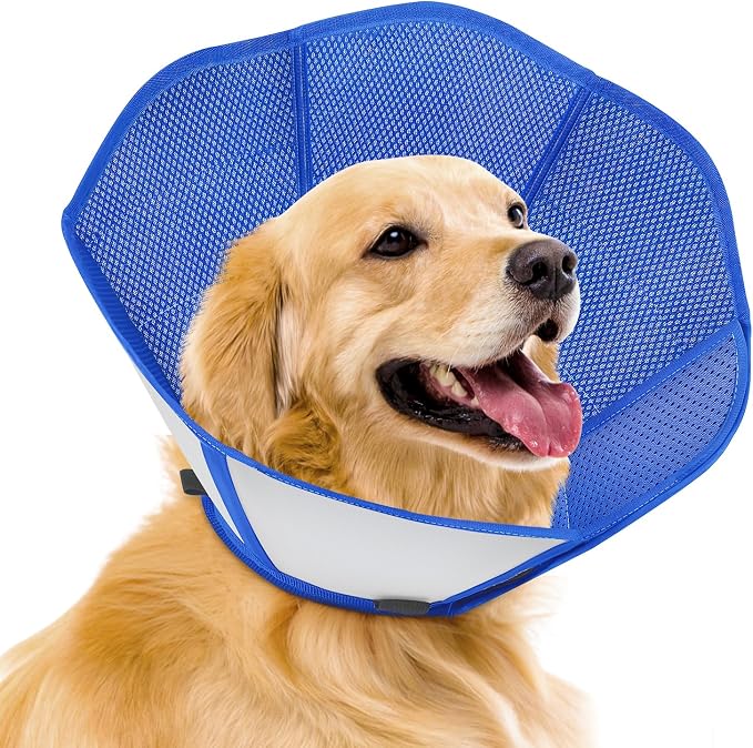 Upraded Dog Cone Collar After Surgery, Adjustable Soft Dog Cone, Soft Inner & Sturdy Protective Recovery Elizabethan Collar for Dogs to Stop Licking Wounds (L)