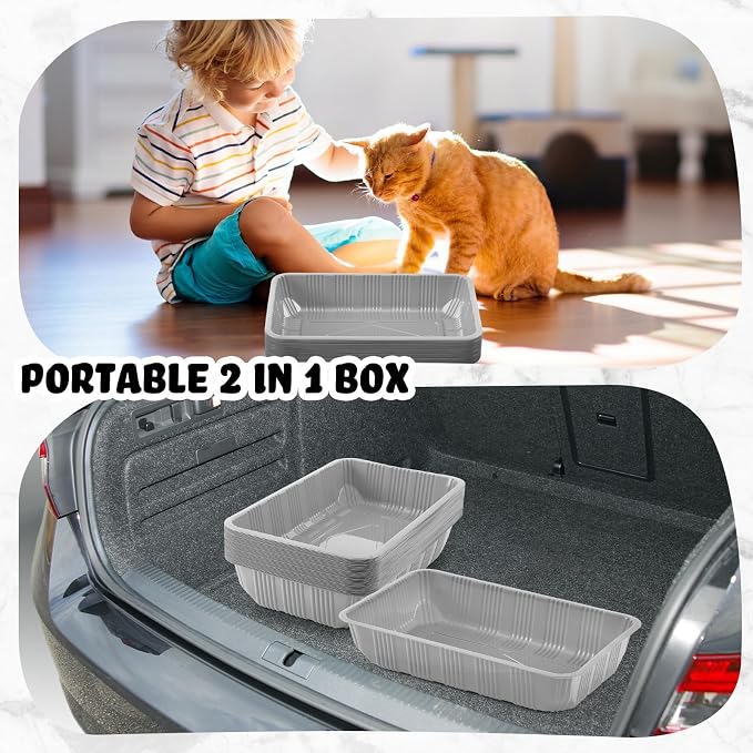 Tessco for you 30 Pack Disposable Cat Litter Boxes, Plastic Leakproof Litter Trays for Cats, Disposable Travel or Temporary Litters Pan for Kittens and Small Pets, 16.7 x 10.5 x 3.4 Inch(Gray)