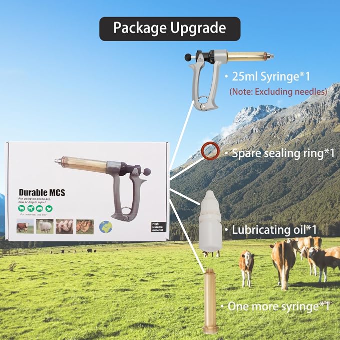 25ML Semi-Automatic Adjustable Injector Syringe, Precision Syringe Pump - Adjustable 0.5ml to 2.5ml Range for Fast Continuous Injection in Pigs, Cattle, Chicken, Goat, and Other Livestock