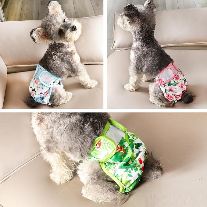 wegreeco Luxury Washable Reusable Dog Diapers (Stylish Pattern) - Female Dog Diapers, Doggie Diapers, 3 Pack (Floral, Medium)