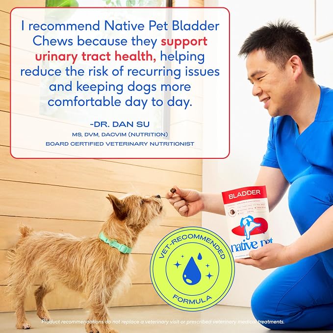 Native Pet Dog UTI Treatment - Cranberry Supplement for Dogs - Supports Normal Bladder Function, Urinary Tract & Kidney Health - Real Cranberry Extract, D-Mannose & Probiotics - Air-Dried - 120 Chews