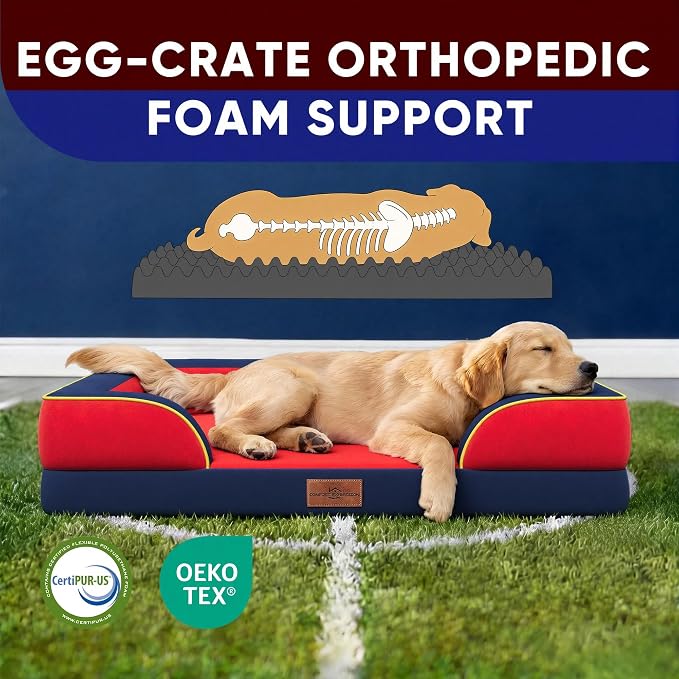 Comfort Expression Orthopedic Dog Bed for Extra Large Dogs 45x35 Inch, Waterproof Egg Crate Foam XL Pet Bed with Bolsters, Dog Couch with Washable Cover & Non-Slip Bottom, Kansas