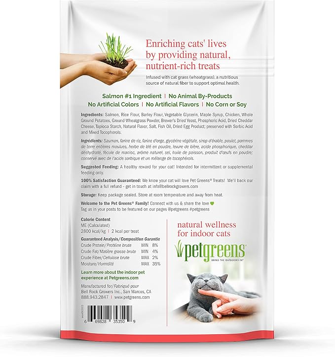 Pet Greens Soft-Chew Indoor Cat Treats Infused with Cat Grass - 3 Pack Salmon 3oz per Pack