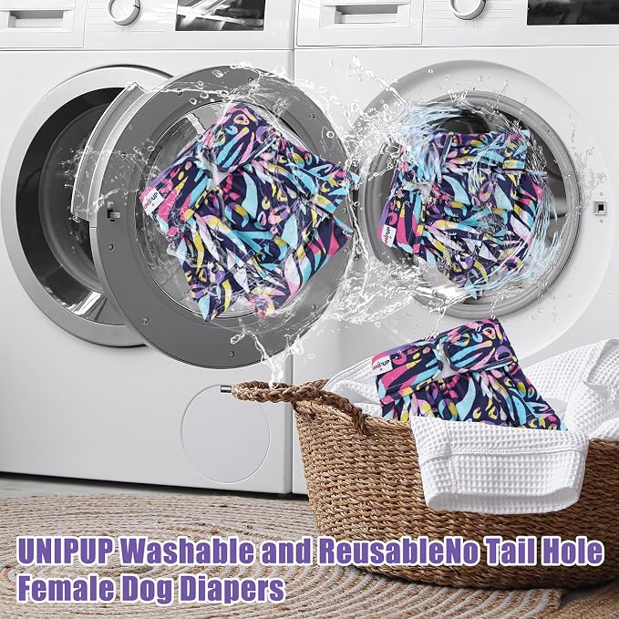 Female Dog Diapers Reusable No Tail Hole Period Panties Washable Diapers Female for Docked-Tail Frenchie French Bulldog Boston Terrier Without Tail (2 Pack Regular+2 Pack Skirts) U-WWDQB01S