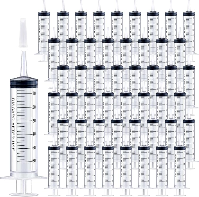 50 Pack 60mL Large Plastic Syringes with Catheter Tip and Caps, Clear Measuring Syringes for Liquids, Oral Feeding, Labs, Dispensing, Jello Shots, Home and Craft Use, No Needle