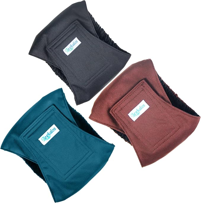 Leekalos Male Dog Diapers (3 Pack), High Absorbing Dog Belly Bands for Male Dogs, Washable Reusable Dog Male Wraps (Black, Blue, Coffee, Medium)