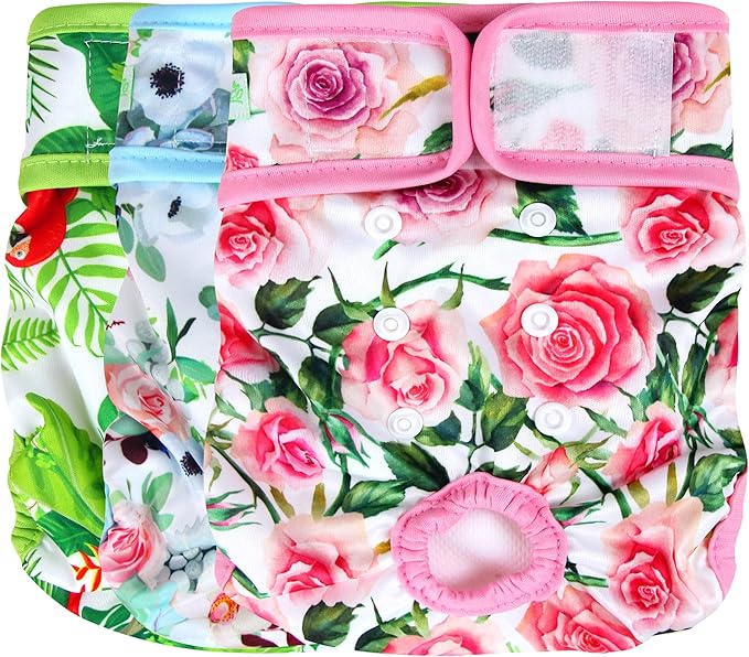 wegreeco Luxury Washable Reusable Dog Diapers (Stylish Pattern) - Female Dog Diapers, Doggie Diapers, 3 Pack (Floral, Large)