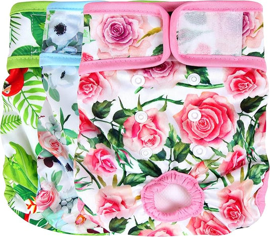 wegreeco Luxury Washable Reusable Dog Diapers (Stylish Pattern) - Female Dog Diapers, Doggie Diapers, 3 Pack (Floral, Large)
