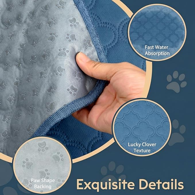 FunFurry Washable Pee Pads for Dogs - 2 Pack Reusable Pee Pads，Waterproof Puppy Pads，Pet Training Pads，Super Absorbent with Dog Paw Shape Non-Slip Backing (Blue, 24" X 36" - 2 Pack)