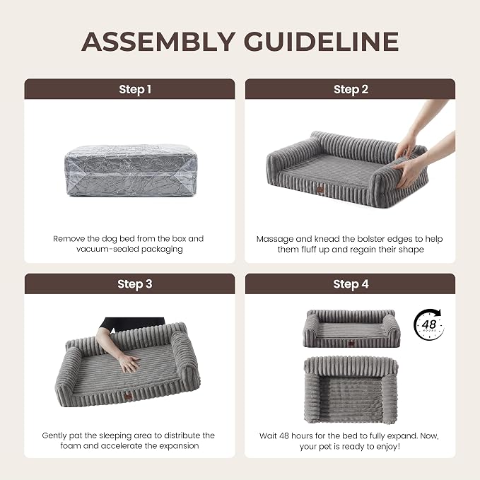 Orthopedic Dog Bed Medium Pet Beds with Removable Washable Cover, Couch-Like Sofa Design for S to XXL Dogs Up to 25 lbs, with Soft Short Plush Surface & Foam, 30x20x8.5 Inch, Grey