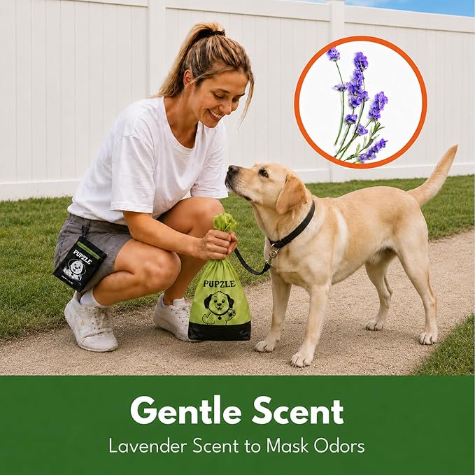 Pupzle 2-Ply Poop Bags For Dogs, Multi-layered Hand Protection, Thick Dog Poop Bags, Leak-proof And Odor Blocking Heavy Duty Large Doggy Bags, Includes Pouch, Lavender Scented 250 Bags For Pet Waste