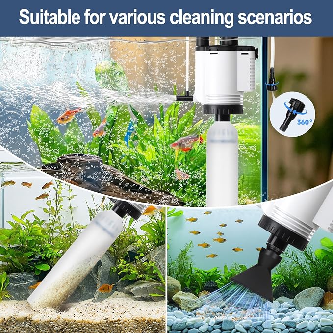 AQQA Electric Aquarium Gravel Cleaner, 8 in 1 Fish Tank Vacuum 480GPH 30W with Water Changer Sand Washer Filter Pump Oxygen Boost, Gravel Vacuum for Freshwater Saltwater Turtle Tanks
