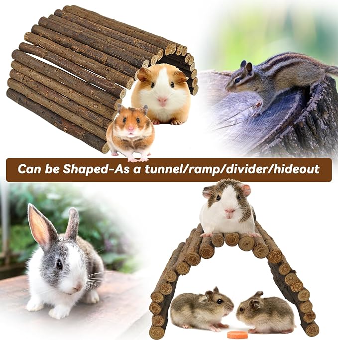 kathson Wooden Hamster Bridge,Guinea Pig Wood Ladder Bendable Tunnel Hideout Hut Small Animal Climbing Toys for Ferret Hedgehog Chinchilla Mice Rat Gerbil Baby Rabbit(19.6 x 6.0 in)