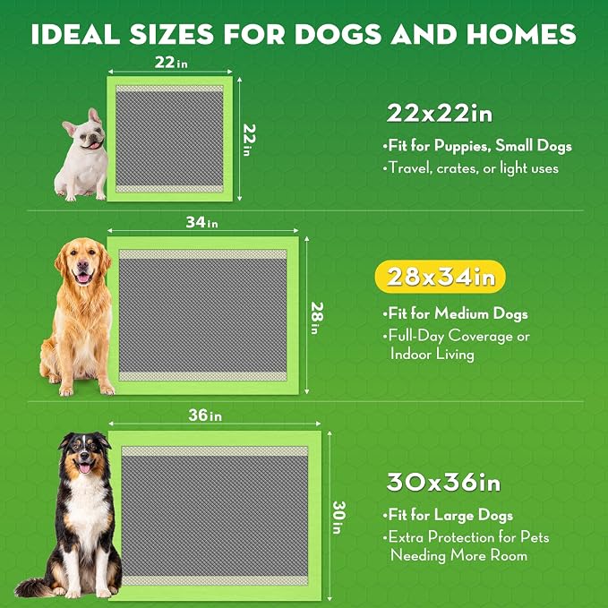 CROCI Dog Pads Extra Large, 28"x34" Pee Pads for Dogs, 2X Odor-Control with Charcoal & Bamboo Material, 4-Corner Adhesive Tabs, Super Absorbent & Leak-Proof (50 Counts)