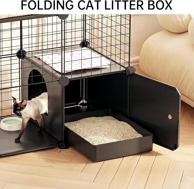 PAWING Cat Enclosure Indoor with Litter Box, 3-Tier Metal Wire Cat Cage, DIY Detachable Design for Cats, Kittens & Small Animals, Multi-Level Kennel