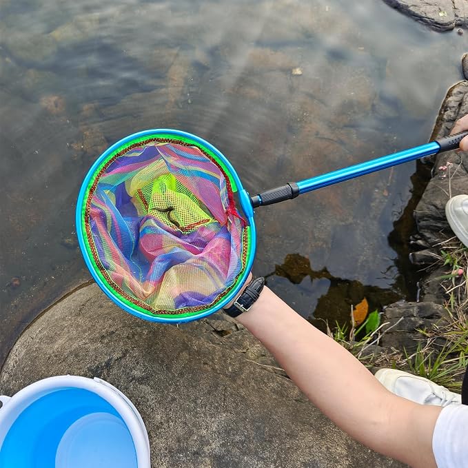 Fishing Nets with Bucket Fishing Retractable Landing Net Lightweight Aluminum Pole with Non-Slip Handle for Catch and Release and Release Frogs Butterfly Youth Outdoor