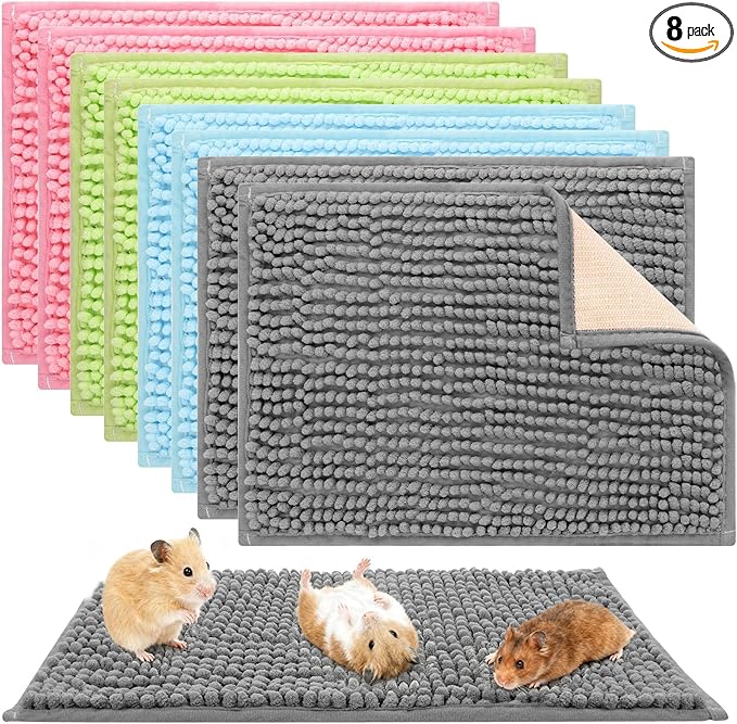 8 PCS Guinea Pig Cage Liner 16x12 Inch Washable Fleece Blanket Rabbit Bedding Mats,Rabbit Reusable Bedding for Small Animal Pee Pads(Gray Green Pink Blue)
