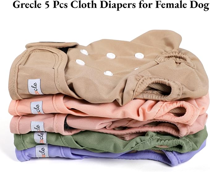 Female Dog Diapers 5Pcs - Premium Reusable Diapers for Doggie in Heat - Highly Absorbent Dog Diapers Female for Pet Incontinence with Adjustable Snaps, XXL