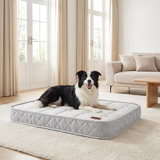 ZOMISIA Reversible Warm & Cooling Dog Bed for All Season Q-Max 0.5, Orthopedic Dog Bed Matrress for Large Dogs, 3" Thick Egg Crate Foam Pet Bed with Detachable Non-Slip Bottom, Waterproof Cover