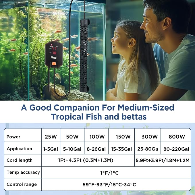 hygger Aquarium Arowana Heater,800W Removable Shell Submersible Fish Tank Heater with LED Digital Display,800W for 80-220 Gallon Medium and Large Freshwater and Saltwater Fish Tank
