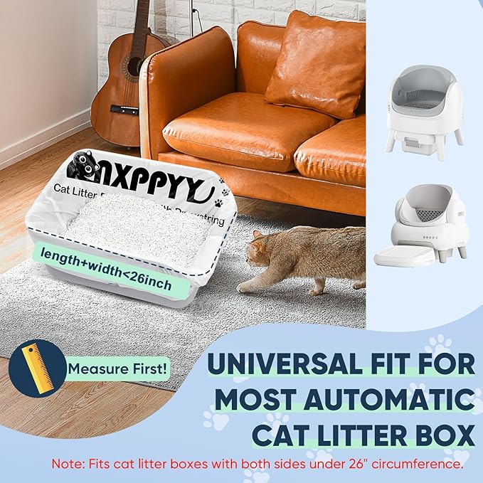 160 Count Cat Litter Box Liners for Litter Box Robot 4/5 | 10-12 Gallon, Heavy Duty, Drawstrings, 25.19" x 15.7"