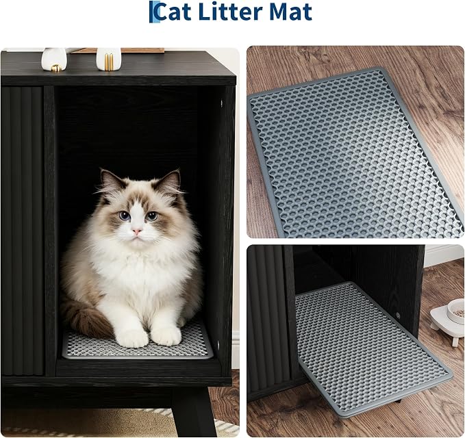 Garvee Cat Litter Box Enclosure, 39" Litter Box Enclosure Furniture Hidden Litter Box with Cat Litter Mat and Ventilated Holes, Modern Indoor Cat House, Side End Table for Living Room, Black