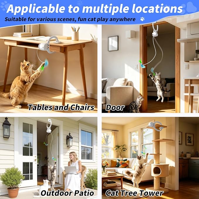 Interactive Cat Toys for Indoor Cats, Door-Hanging Automatic Flying Bird Feather Toy, USB Rechargeable Smart Cat Toy, Safe for Chase and Exercise, Relieves Bored for Kittens and Adult Cats