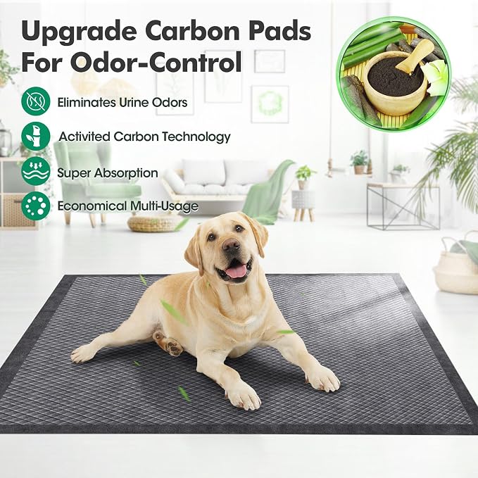 Upgraded Charcoal Puppy Pads, XXL 36’’x36’’ Pee Pads for Dogs, Super Absorbent Up to 12Cup, Odor Control & Leak Proof Dog Training Pads for Surgery, Older,Puppy, 45 Counts