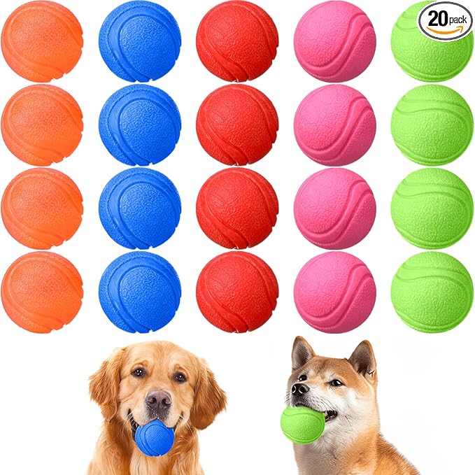 Jenaai 20 Pcs Indestructible Dog Toy Balls for Aggressive Chewers Chew Resistant Solid Rubber Bouncy Ball for Teeth Cleaning, 2in/5cm Diameter