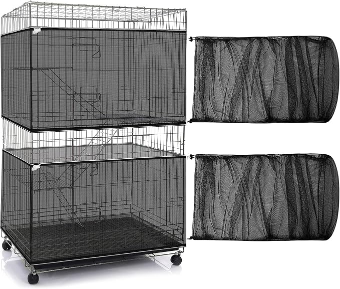 Shappy 2 Pieces Adjustable Bird Cage Seed Catcher Birdcage Cover Nylon Mesh Netting Soft Skirt Guard for Parrot Parakeet Macaw Round Square Cage(118 x 14.6 Inch,Black)