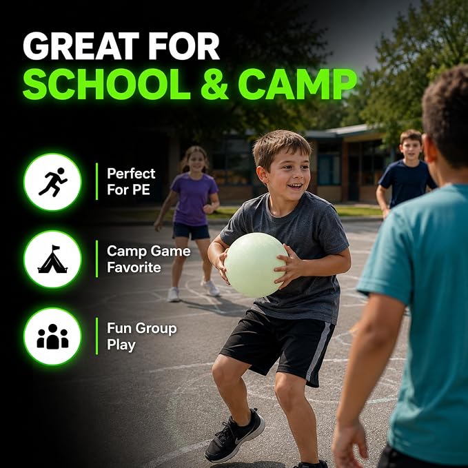 Hiboom Glow in The Dark Kickballs Dodgeballs, 8.5"/ 10"/ 6" Light up 4 Square Ball with Pump, No Battery Needed Playground Balls for Backyard School and Outdoor Night Activities