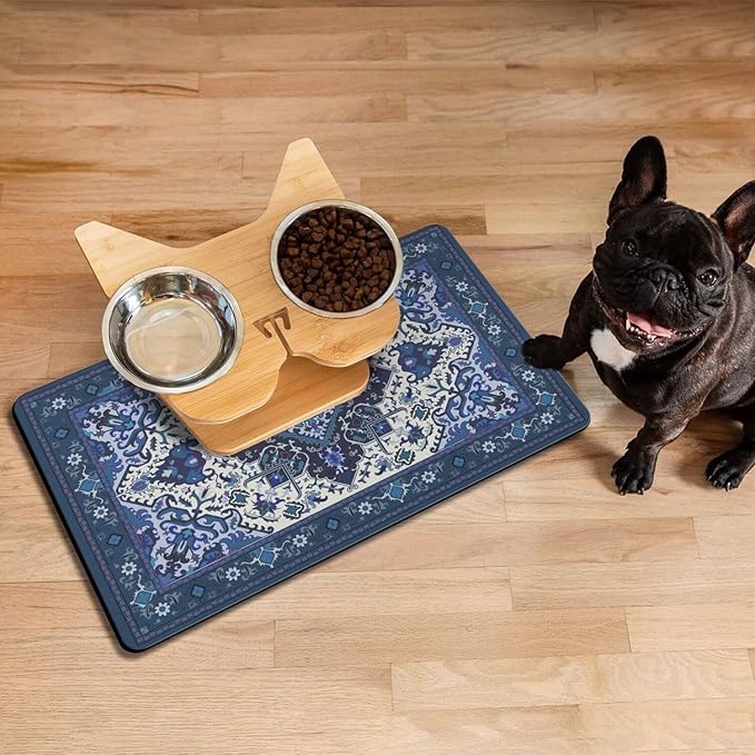 Pet Feeding Mat for Floors Cat Food Mat Waterproof Dog Food Mat and Water Absorbent Quick Dry Non Slip Mat for Cat Bowls