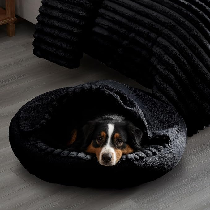 Riverbrook Home Everett Covered Round Cuddly Pet Bed, Black, Large