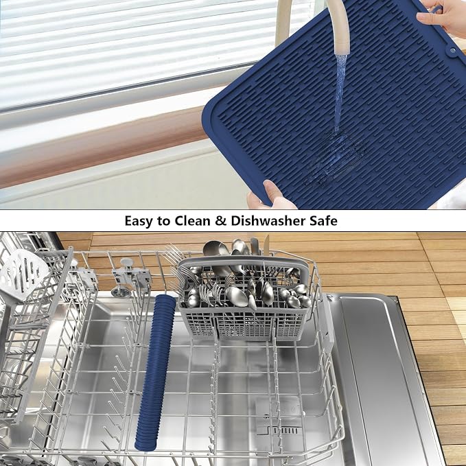 ZLR Heavy-Duty Silicone Dish Drying Mat (16" x 18" / 401 x 455mm) - XL Family-Size Thick 4mm Drainboard for Pots, Pans & Heavy Cookware - Oversized Trivet & Counter Protector, Non-Slip (Midnight Blue)