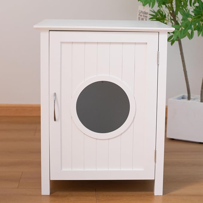 Cat Litter Box Enclosure Furniture - Stylish Hidden Washroom Nightstand With Easy Assembly Storage Cabinet - Large Pet Box Bedside Table - White As Shown One Size
