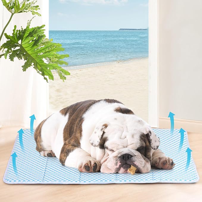 Dog Cooling Mat for Large Dogs – 30"x20" Orthopedic Memory Foam Pad for Summer, Hot Weather & Joint Relief | Washable, Non-Slip Crate Mat for Senior Dogs, Travel & Home (Blue)