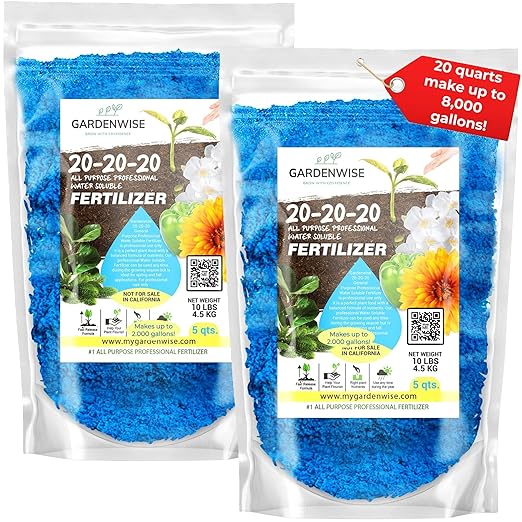Gardenwise 20-20-20 Water-Soluble Fertilizer – Powder for Liquid Plant Food for Indoor & Outdoor Plants, Orchids, Vegetables, Lawns, Flowers – 20 20 20 Fertilizer (20 QUARTS)