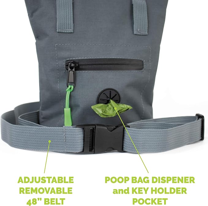 Tuff Mutt Dog Poop Bag Holder with Dispenser, Odor-Blocking Liner and Water-Resistant Fabric, Holds Full Dog Waste Bags, Adjustable Waist Belt, Includes Doggy Poop Roll