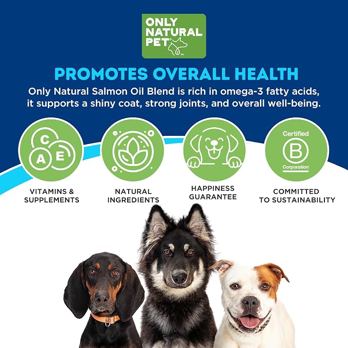 Only Natural Pet Wild Alaskan Salmon Oil for Dogs & Cats - Omega 3 & 6 Supplement for Pets - EPA & DHA Fish Oils, All Natural Joint Support, Promote Healthy Skin, Coat & Heart - 20 Fl Oz (Pack of 2)