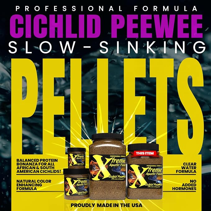 Xtreme Cichlid Peewee 1.5 mm Pellets - Proven Nutrition for Cichlids - Balanced Amino Acids, Boost Immune & Digestive Health, Color & Energy, Max Protein Freshwater Fish Food – USA Farm Grown (20oz)