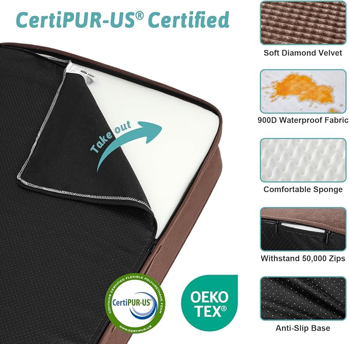 COZY KISS Orthopedic Dog Bed for Medium Small Size Dog, Dogs Crate Bed, L Shaped Foam Anti-Slip Bottom Pet Cat Sofa with Washable Removable Cover, Suitable for Pet Up to 40 lbs, 30x20x7.5 inch, Brown