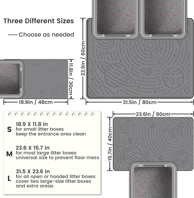 OHMO Cat Litter Mat Small 18.9x11.8in, Dark Grey Silicone Rubber Scatter Control Kitty Litter Box Trapping Mat, Waterproof Easy to Clean, Odorless Pet Supplies, Indoor Cat Essentials