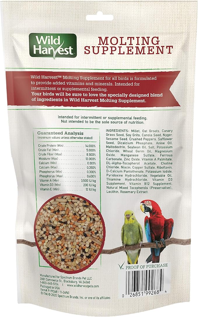 Wild Harvest Molting Supplement 7.5 Ounces, for All Birds, Supports Colorful and Healthy Plumage (1 Case of 12 Packs) (P-99268-1)