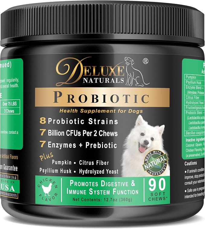 Probiotic Soft Chews for Dogs – 180 Count (2 x 90ct) – Digestive & Immune Support with 9 Probiotics, 8 Enzymes, 2 Prebiotics & 5 Vital Nutrients – Chicken Flavor