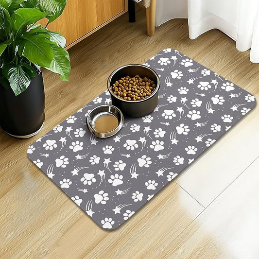 Dog Food Mat 17x30 Inch Pet Feeding Absorbent Mats for Floor Dog Cat Water Bowl Placemat Non-Slip Washable Pet Food and Water Mat