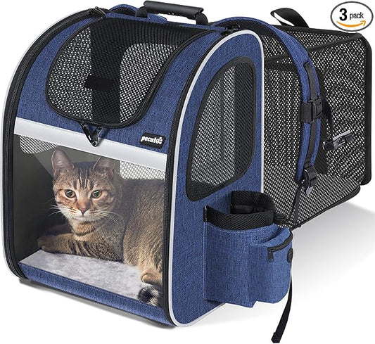 Pecute Pet Carrier Backpack, Cat Backpack Carrier, Expandable with Breathable Mesh for Small Dogs Cats Puppies, Dog Backpack Carrier for Hiking Travel Camping Outdoor, Hold Pets Up to 17 Lbs